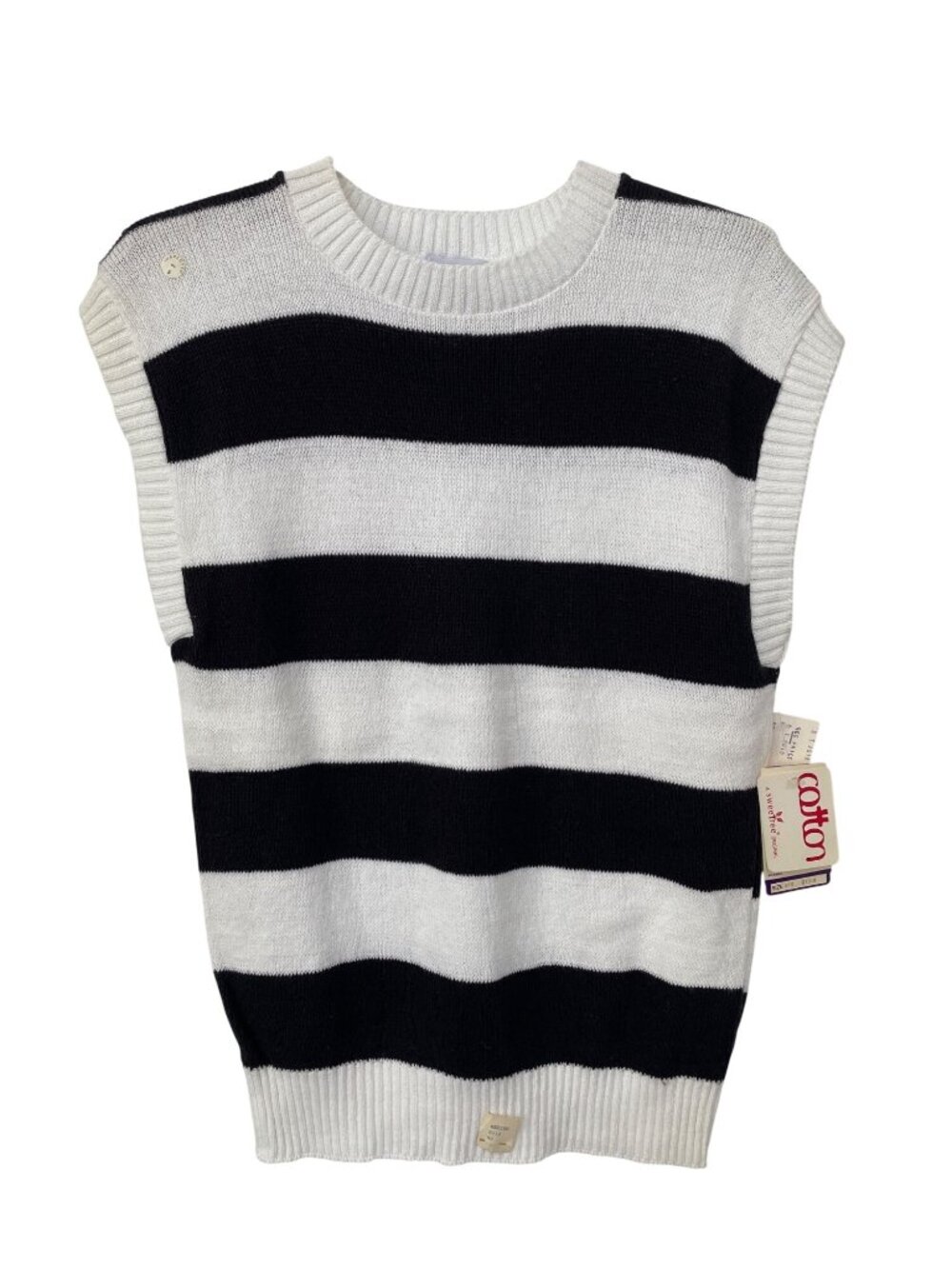 Vintage 80s Sweetree Sweater Medium Striped Crewneck Black White Deadstock NEW